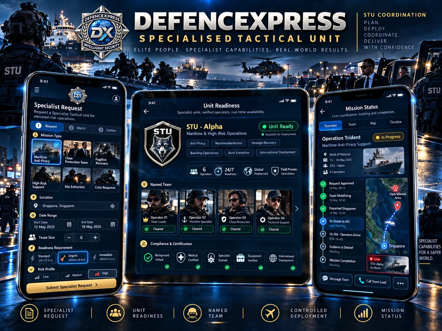Specialist capability. Unit-first coordination. illustrative DefenceXpress interface